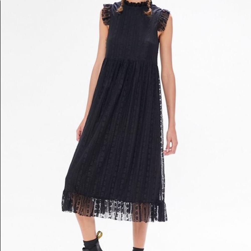 NWT Urban Outfitters Womens Gabby Midi Dress Black Lace Babydoll High Neck